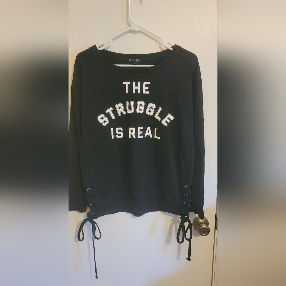 Fifth Sun "The Struggle Is Real" Black Lace-Up Sweatshirt – Size L